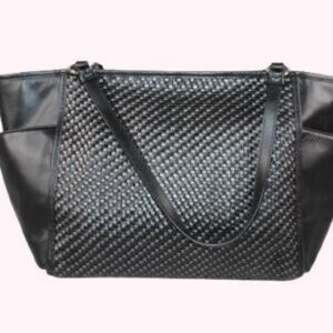 Coach Black and Silver Leather Tote With Silver Satin Interior